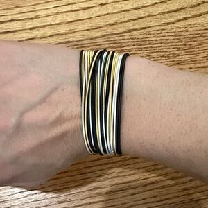 Gold, Silver and Black Mixed Metal guitar string stretch bracelet Set